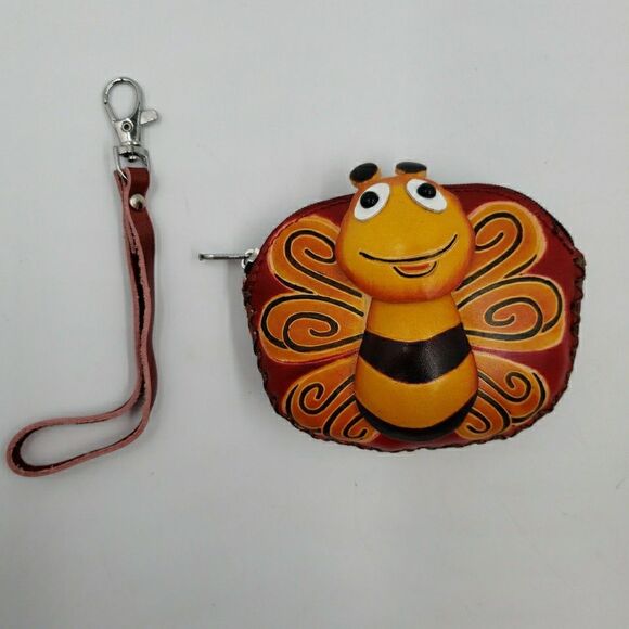Cute Butterfly Bee Gift Leather Wallet Wristlet Handmade Happy Kawaii Coin Purse - Picture 3 of 14